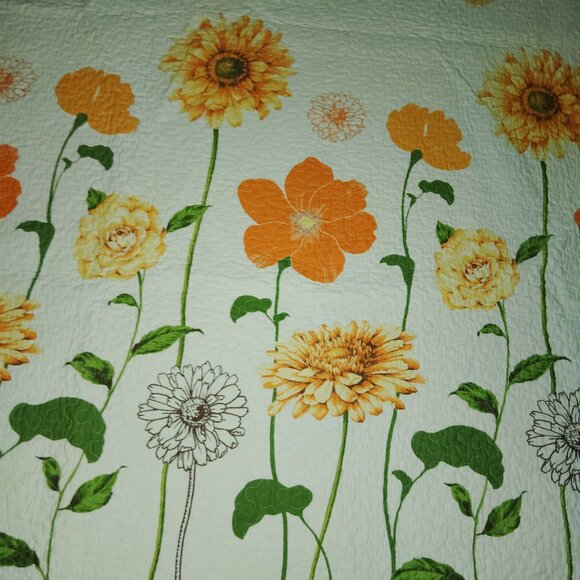 SUNFLOWER & MUMS QUILT & PILLOW SHAMS COTTON REVERSIBLE SHABBY COTTAGE 85 x 85 - Picture 2 of 6